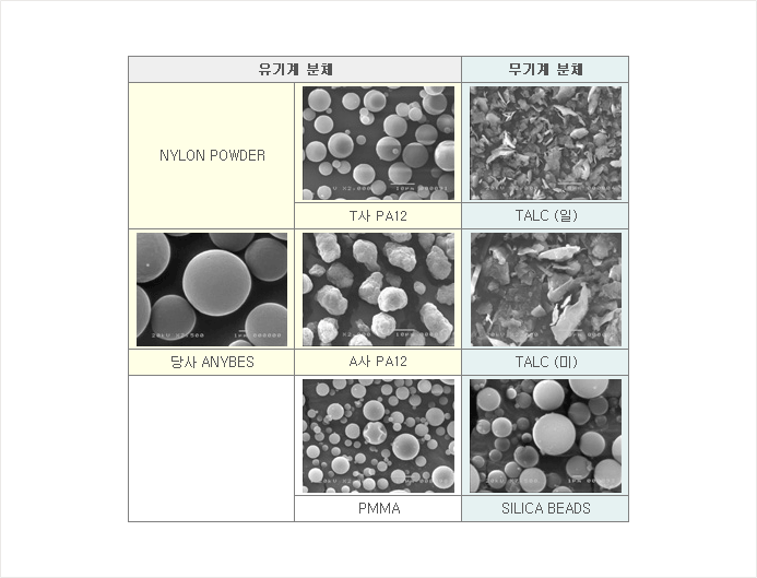 화장품 분체 SEM 사진 비교